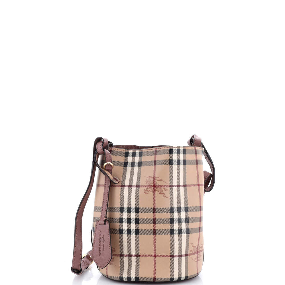 Burberry Small Lorne Bucket Bag Haymarket Coated Canvas